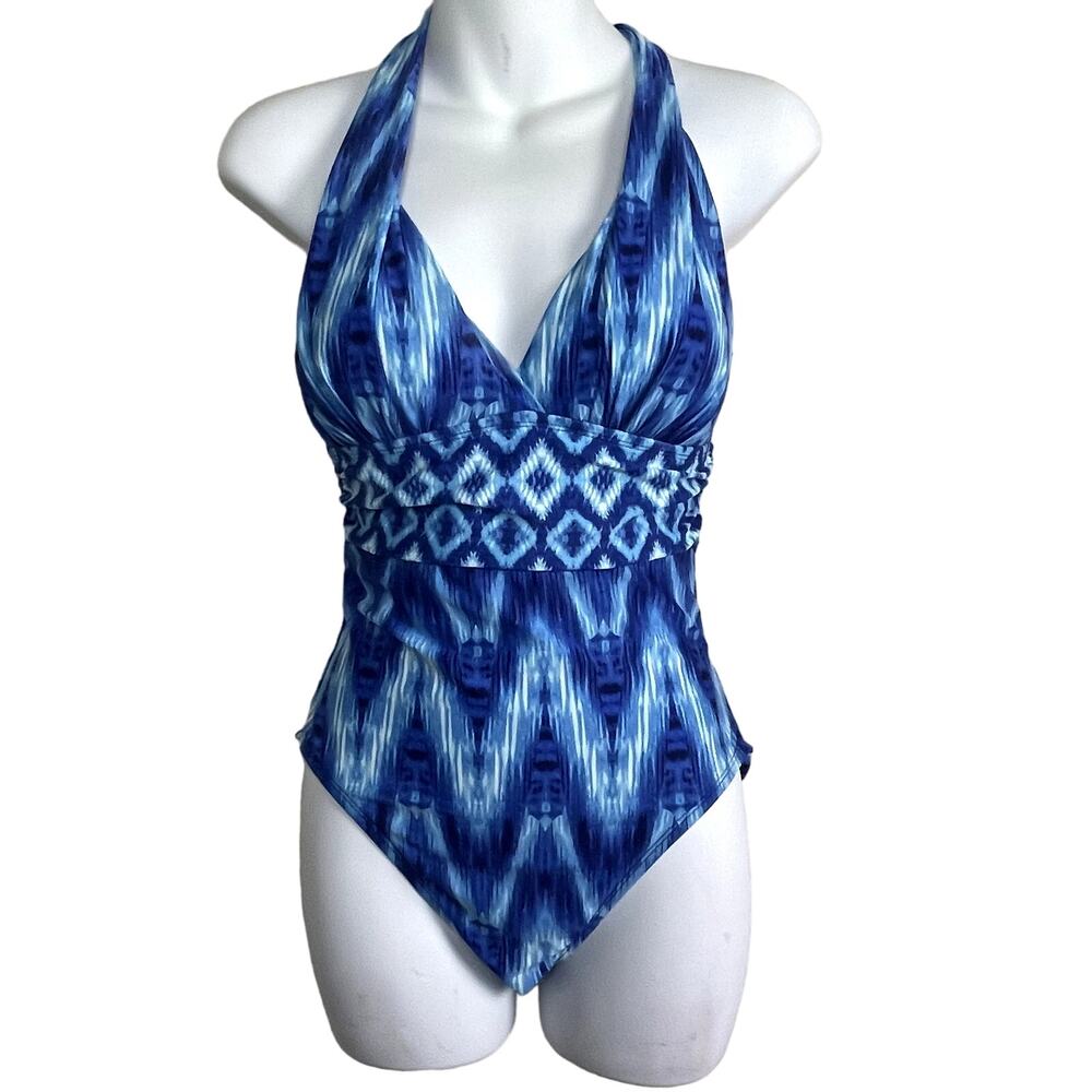 La Blanca Desert Mirage One Piece Swimsuit Size 6 – Blue‎ Batik Halter Geometric - Picture 3 of 11